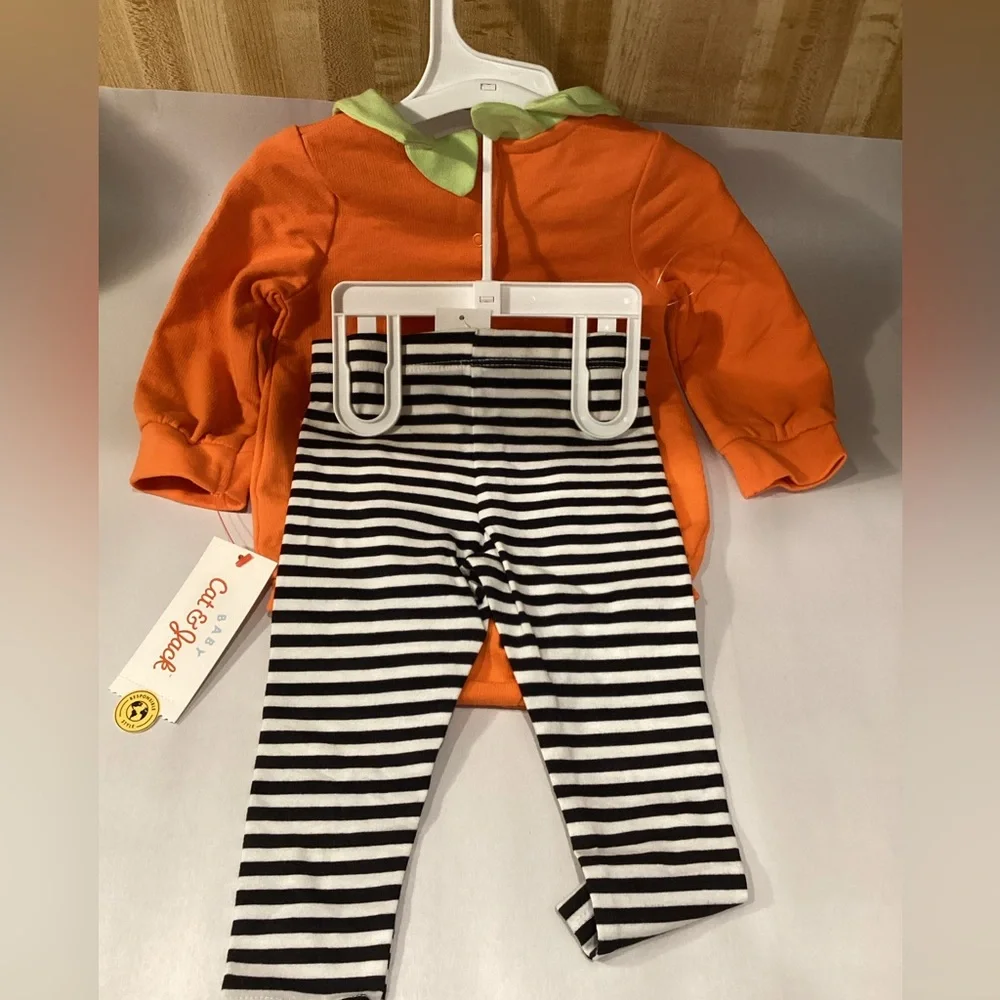 Cat & Jack Orange Pumpkin Bodysuit with Striped Leggings